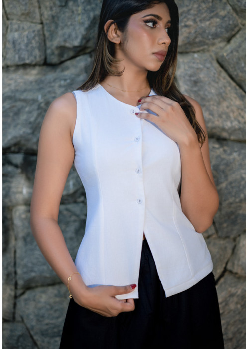 JANET SLEEVELESS WHITE BLOUSE